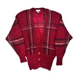 Christian Dior Mohair Cardigan 1980s Long Sweater Open Front Red Size L